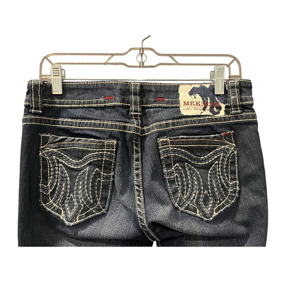 MEK Denim Darjeeling Cigarette Embroidered Studded Denim Jeans Size 28 Low Rise - Picture 1 of 7